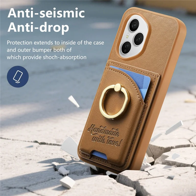 Für Honor 400 Pro 5G (Global) Kartenetui Rhinestone-Ringhalter Ständer Lederrückseite Handyhülle - Braun