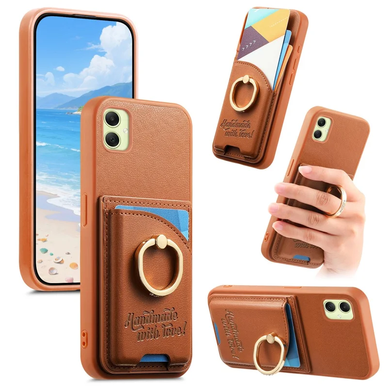 Étui 4G Samsung Galaxy A05 Porte-cartes Strass Porte-anneau Support Coque arrière en cuir - Marron