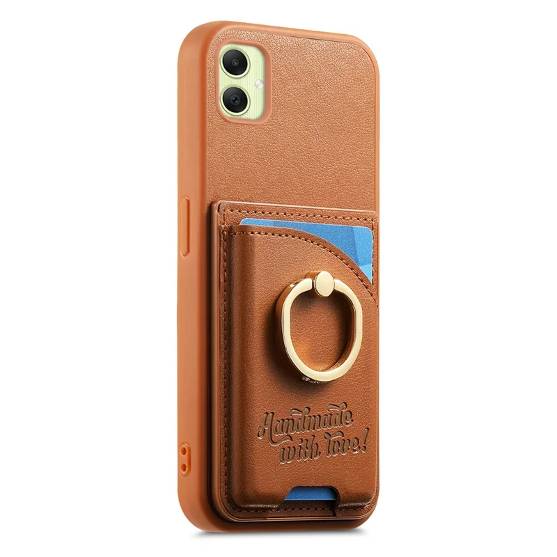 Étui 4G Samsung Galaxy A05 Porte-cartes Strass Porte-anneau Support Coque arrière en cuir - Marron