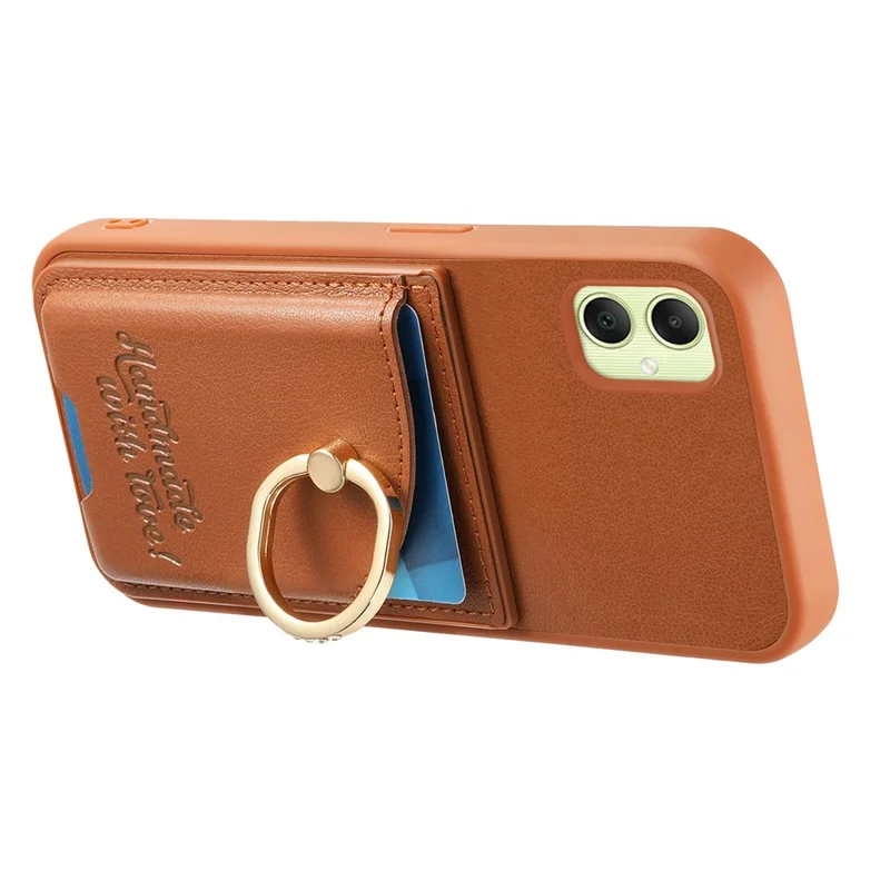 Étui 4G Samsung Galaxy A05 Porte-cartes Strass Porte-anneau Support Coque arrière en cuir - Marron