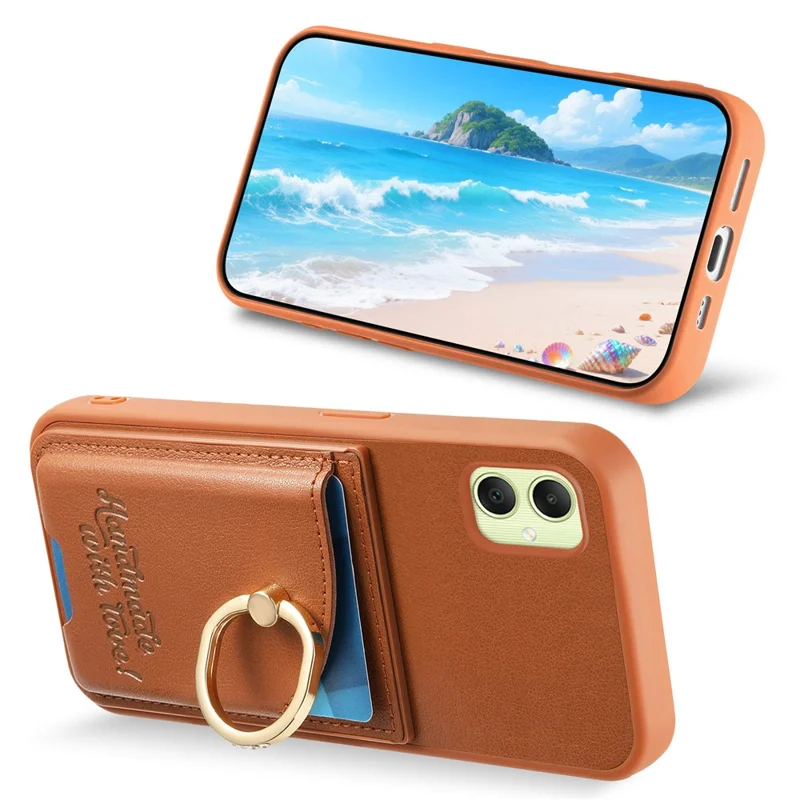 Étui 4G Samsung Galaxy A05 Porte-cartes Strass Porte-anneau Support Coque arrière en cuir - Marron