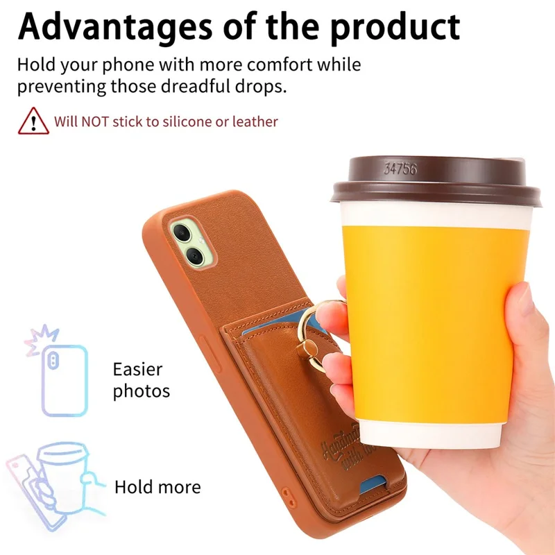 Étui 4G Samsung Galaxy A05 Porte-cartes Strass Porte-anneau Support Coque arrière en cuir - Marron