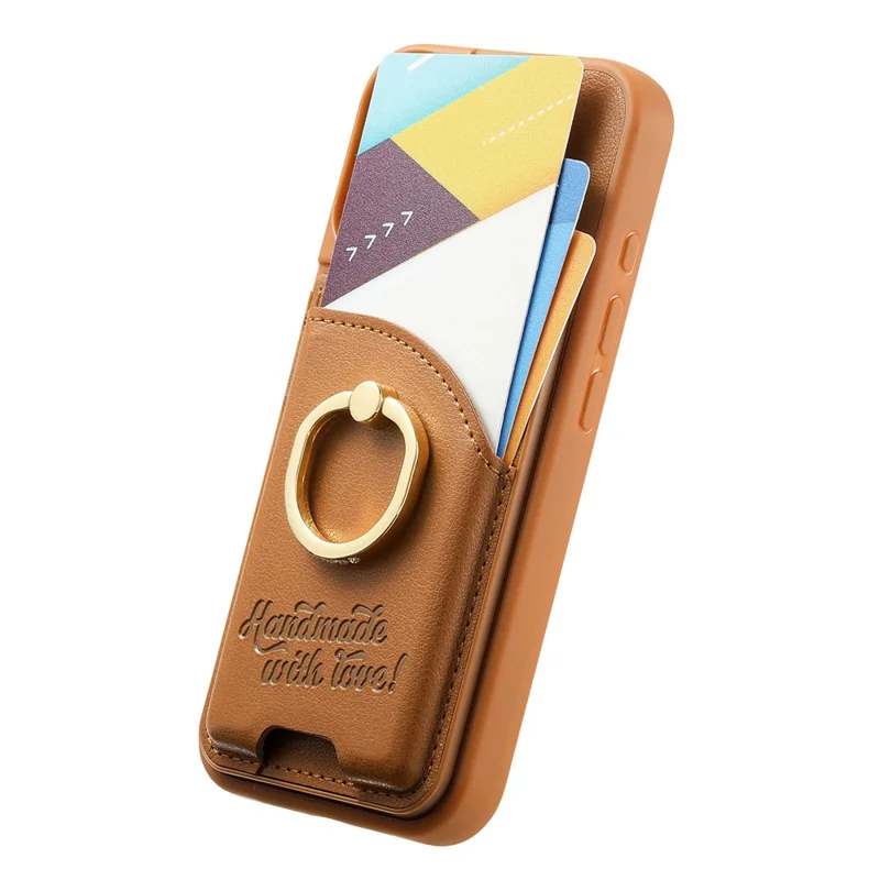 For Samsung Galaxy S25 Edge Case Card Holder Rhinestone Ring Holder Kickstand Leather Back Phone Cover - Brown