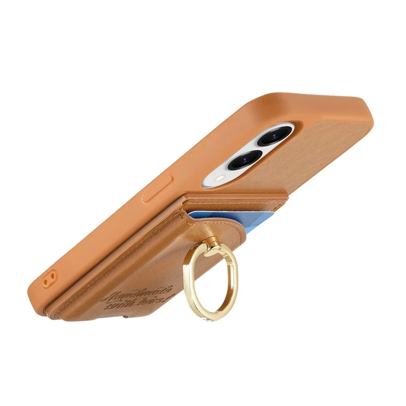 For Samsung Galaxy S25 Edge Case Card Holder Rhinestone Ring Holder Kickstand Leather Back Phone Cover - Brown