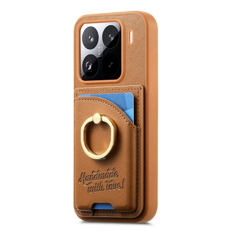 Custodia Xiaomi 15 Pro Porta Carte Supporto Anello Diamante Supporto Kickstand Custodia in Pelle - Marrone
