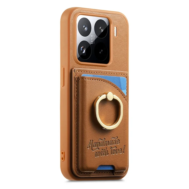 Custodia Xiaomi 15 Pro Porta Carte Supporto Anello Diamante Supporto Kickstand Custodia in Pelle - Marrone