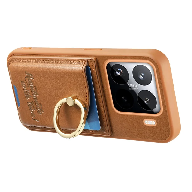 Custodia Xiaomi 15 Pro Porta Carte Supporto Anello Diamante Supporto Kickstand Custodia in Pelle - Marrone