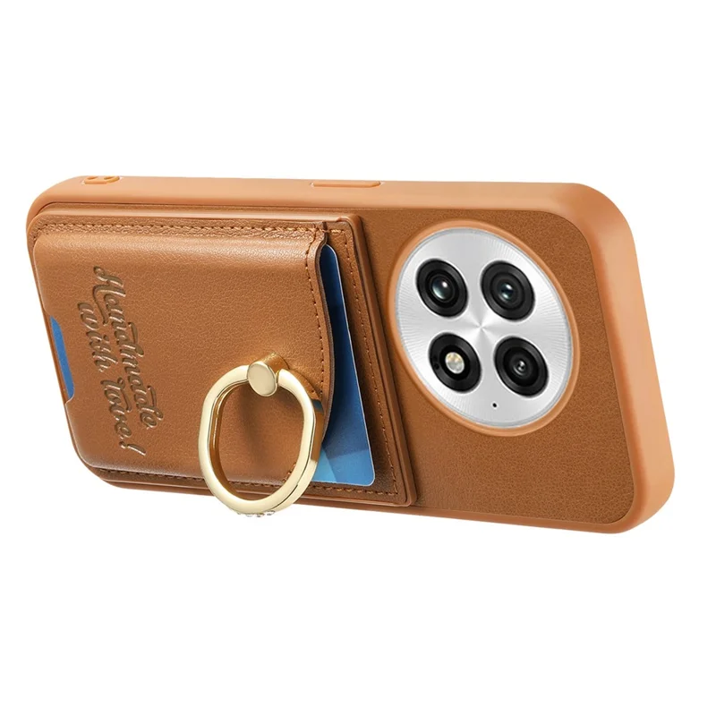 For OnePlus 13 Case Card Holder Rhinestone Ring Holder Kickstand Leather Back Phone Cover - Brown