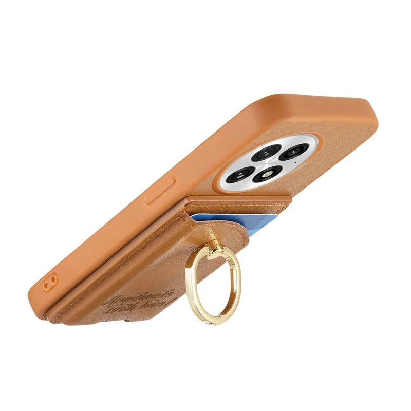 For OnePlus 13 Case Card Holder Rhinestone Ring Holder Kickstand Leather Back Phone Cover - Brown