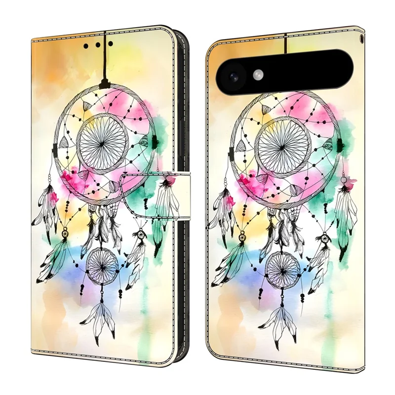 For iPhone Air Case Foldable Stand Wallet Pattern Printing PU Leather Flip Phone Cover - Ink Feather Dreamcatcher