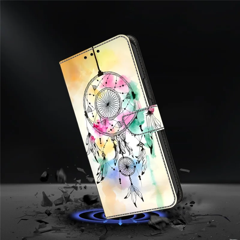 For iPhone Air Case Foldable Stand Wallet Pattern Printing PU Leather Flip Phone Cover - Ink Feather Dreamcatcher