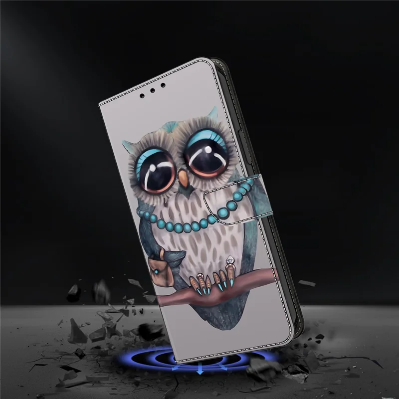 For iPhone 17 Pro Case Foldable Stand Wallet Pattern Printing PU Leather Flip Phone Cover - Necklace Owl