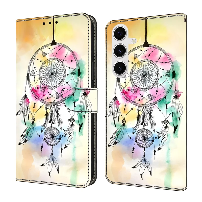 For Samsung Galaxy S26 Case Foldable Stand Wallet Pattern Printing PU Leather Flip Phone Cover - Ink Feather Dreamcatcher