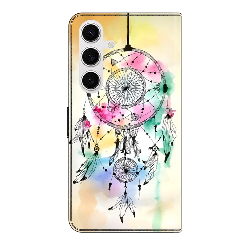 For Samsung Galaxy S26 Case Foldable Stand Wallet Pattern Printing PU Leather Flip Phone Cover - Ink Feather Dreamcatcher