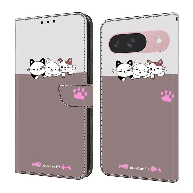 For Google Pixel 9  /  9 Pro Case Foldable Stand Wallet Pattern Printing PU Leather Flip Phone Cover - Cats