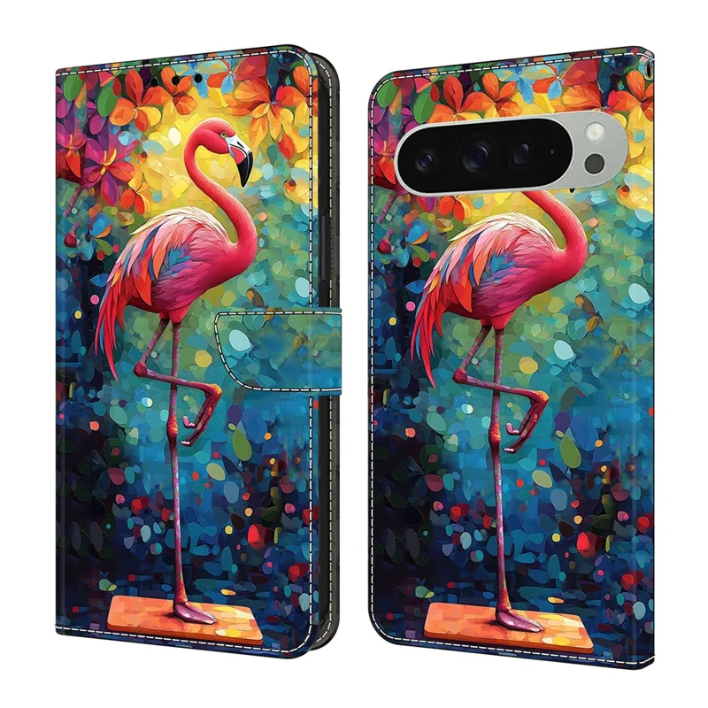 For Google Pixel 9 Pro XL Case Foldable Stand Wallet Pattern Printing PU Leather Flip Phone Cover - Bird