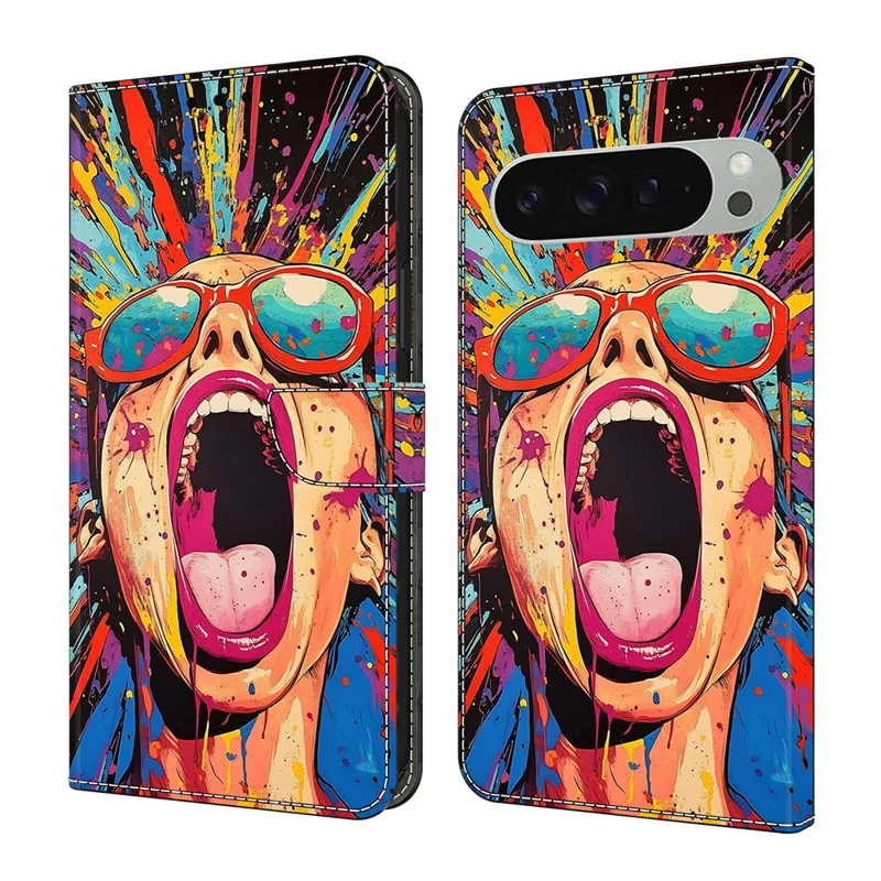 For Google Pixel 9 Pro XL Case Foldable Stand Wallet Pattern Printing PU Leather Flip Phone Cover - Graffiti Scream