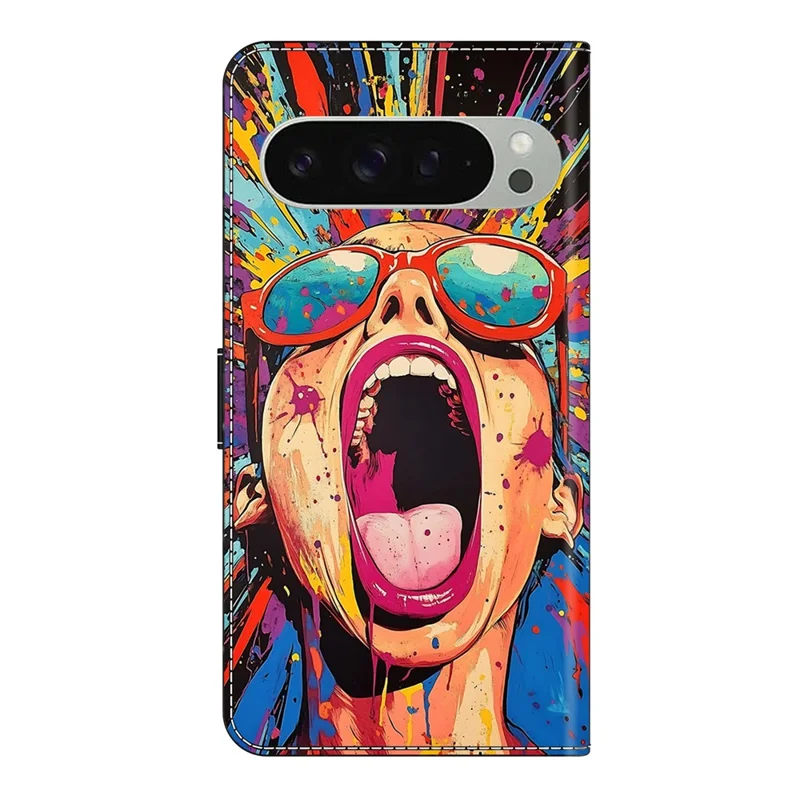 For Google Pixel 9 Pro XL Case Foldable Stand Wallet Pattern Printing PU Leather Flip Phone Cover - Graffiti Scream