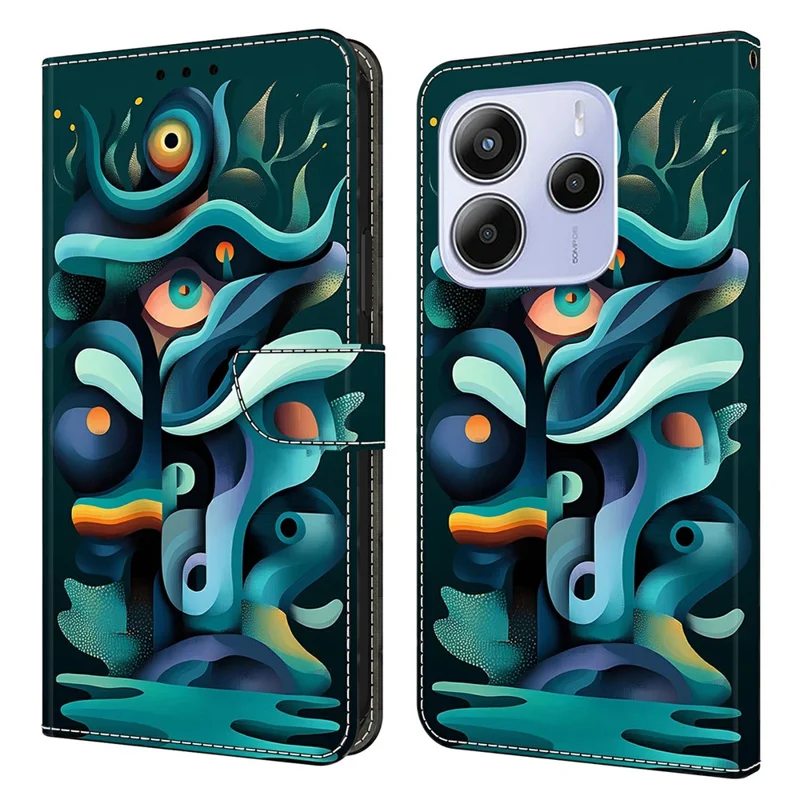 For Xiaomi Redmi Note 14 5G Case Foldable Stand Wallet Pattern Printing PU Leather Flip Phone Cover - Graffiti Green Shadow