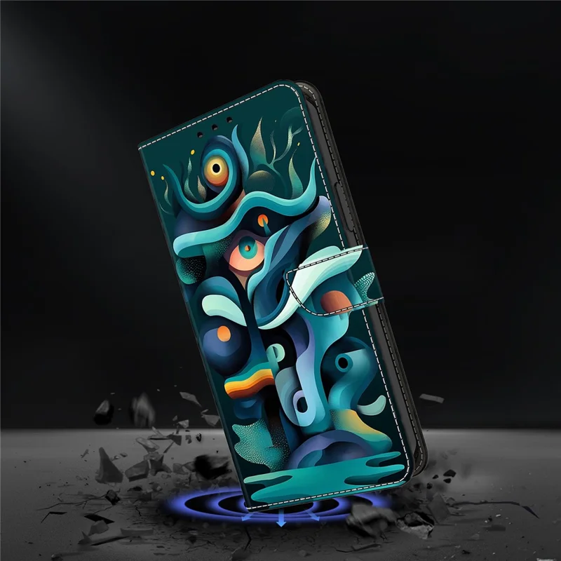 For Xiaomi Redmi Note 14 5G Case Foldable Stand Wallet Pattern Printing PU Leather Flip Phone Cover - Graffiti Green Shadow