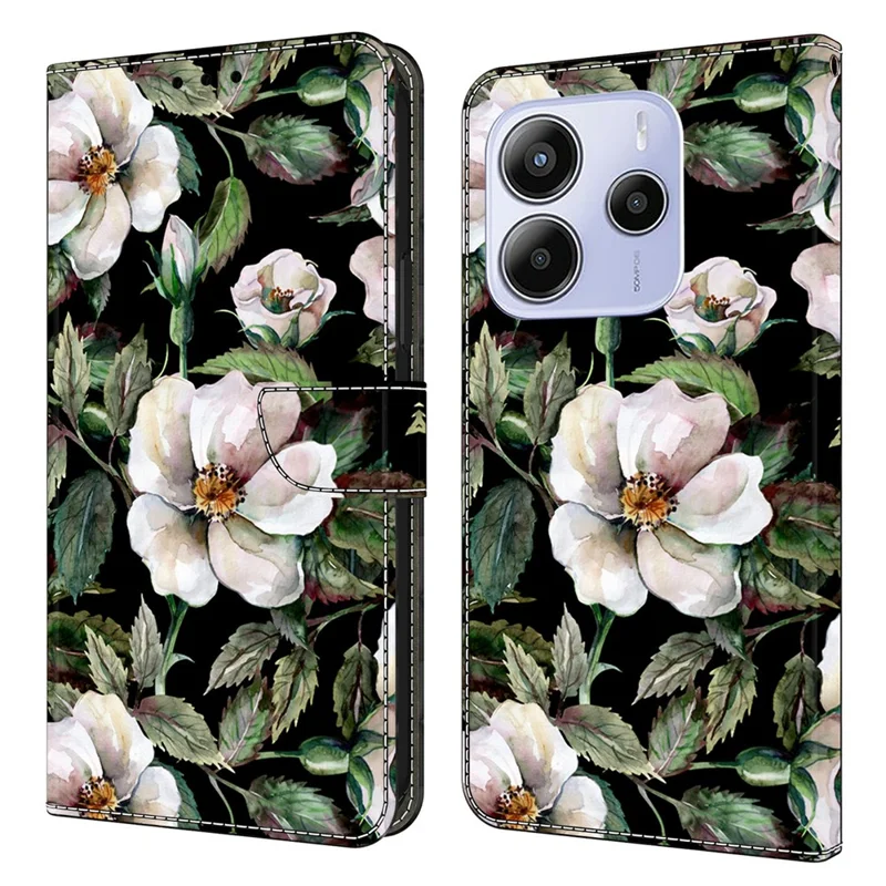 Per Xiaomi Redmi Note 14 4G (164,84 mm) Custodia Pieghevole con Supporto Portafoglio Stampa a Motivi Pelle PU Flip Cover per Telefono - Fiore Grande