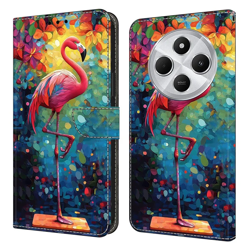 PU Leather Case voor Xiaomi Poco C75 4G / Redmi 14R 5G / 14C 4G, Opvouwbare Stand, Portemonnee, Patroonbedrukte Flip Telefoonhoes - Vogel