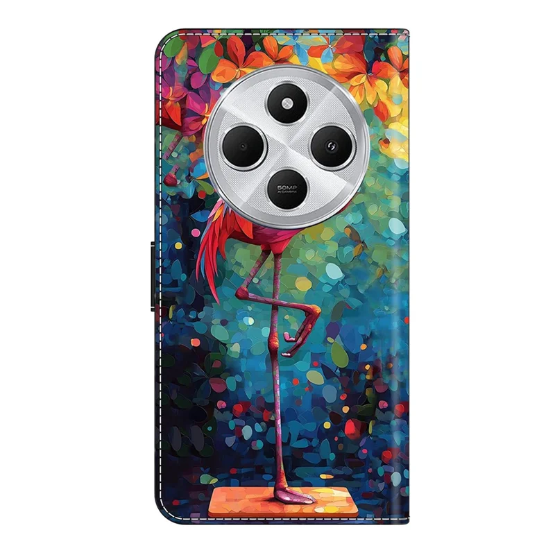 PU Leather Case voor Xiaomi Poco C75 4G / Redmi 14R 5G / 14C 4G, Opvouwbare Stand, Portemonnee, Patroonbedrukte Flip Telefoonhoes - Vogel