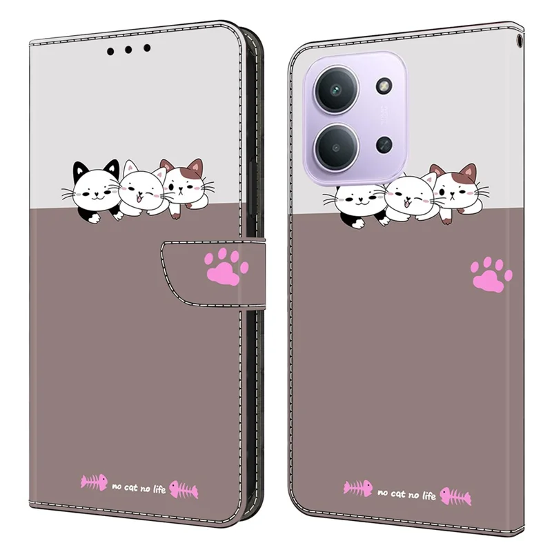 For Xiaomi Redmi 15C 4G (Global) (171mm)  /  Poco C85 4G (171mm) Case Foldable Stand Wallet Pattern Printing PU Leather Flip Phone Cover - Cats