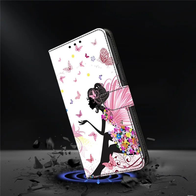 PU Leather Case For Xiaomi Redmi 15C 5G (EU) (173mm)  /  4G (EU) (173mm)  /  Poco C85 4G (173mm) Foldable Stand Wallet Pattern Printing Flip Phone Cover - Butterfly Woman