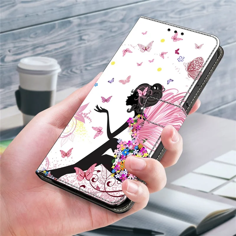 PU Leather Case For Xiaomi Redmi 15C 5G (EU) (173mm)  /  4G (EU) (173mm)  /  Poco C85 4G (173mm) Foldable Stand Wallet Pattern Printing Flip Phone Cover - Butterfly Woman