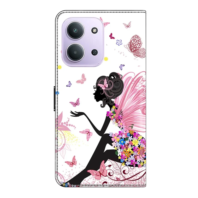 PU Leather Case For Xiaomi Redmi 15C 5G (EU) (173mm)  /  4G (EU) (173mm)  /  Poco C85 4G (173mm) Foldable Stand Wallet Pattern Printing Flip Phone Cover - Butterfly Woman