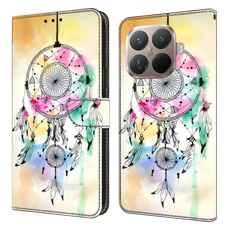 For Xiaomi 15T Pro Case Foldable Stand Wallet Pattern Printing PU Leather Flip Phone Cover - Ink Feather Dreamcatcher