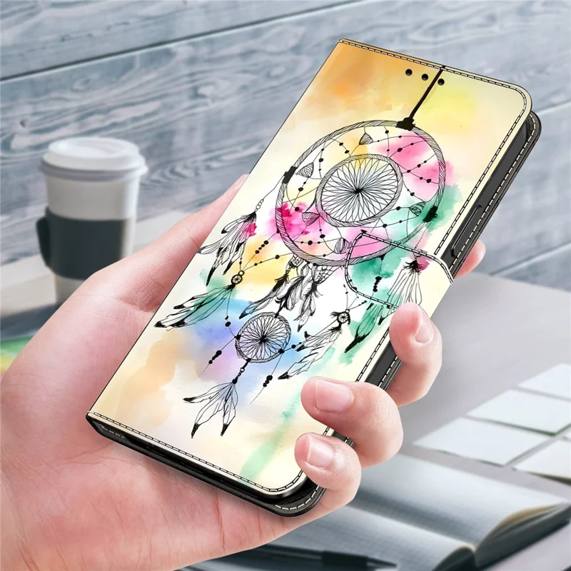For Xiaomi 15T Pro Case Foldable Stand Wallet Pattern Printing PU Leather Flip Phone Cover - Ink Feather Dreamcatcher