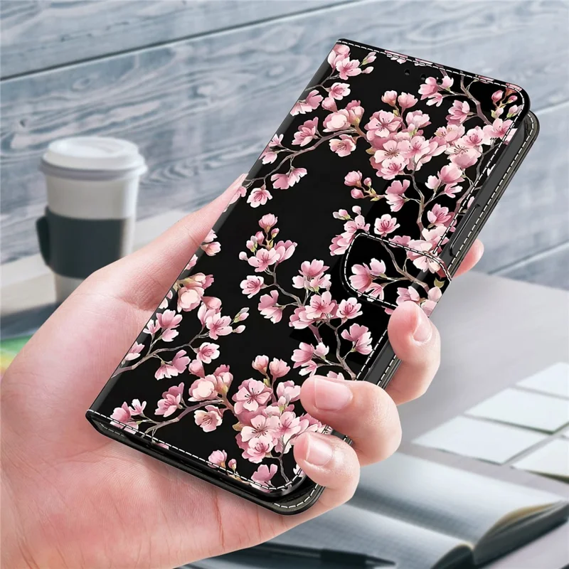 For Xiaomi 15T Pro Case Foldable Stand Wallet Pattern Printing PU Leather Flip Phone Cover - Peach Blossom