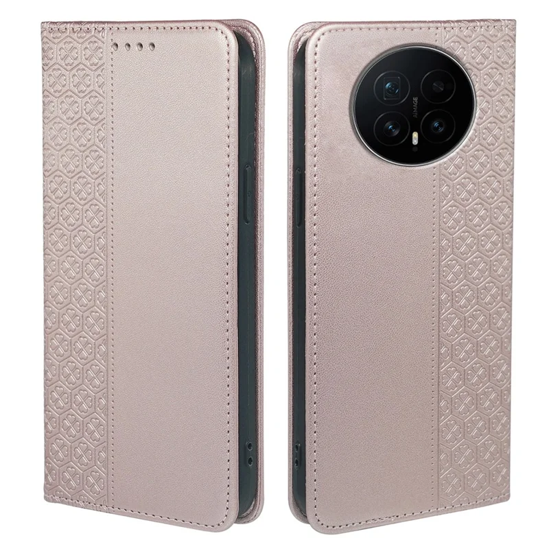 Чехол-книжка для телефона Four Leaf Clover Leather Flip Phone Cover Stand Wallet - Rose Gold для Honor Magic8 5G