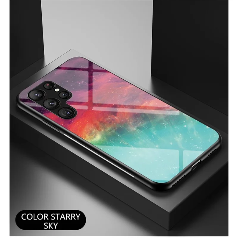 TPU PC Tempered Glass Phone Case for Samsung Galaxy S23 Ultra, Anti-Fall Shockproof Case Starry Sky Pattern Printed Phone Cover - Color Starry Sky