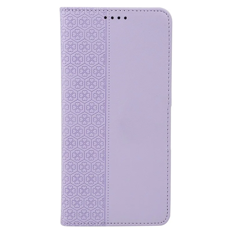 For T-Mobile Revvl 8 Pro Case Four Leaf Clover Leather Flip Phone Cover Stand Wallet - Light Purple