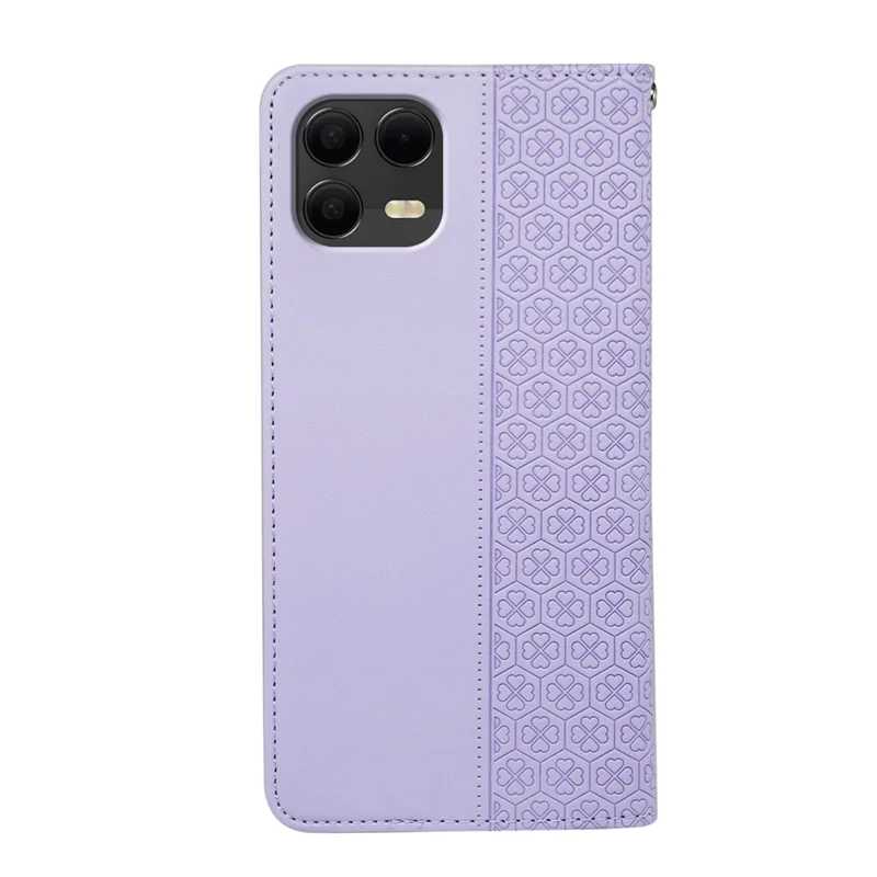 For T-Mobile Revvl 8 Pro Case Four Leaf Clover Leather Flip Phone Cover Stand Wallet - Light Purple