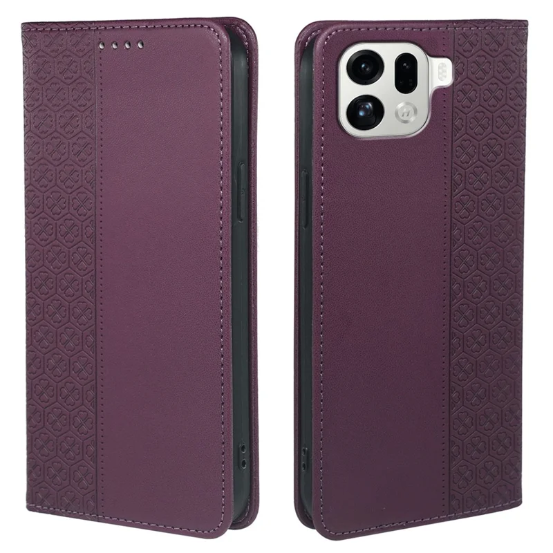 Voor Oppo Find X9 Pro 5G hoesje Vierbladige klaver Leer flip hoesje met standaard en portemonnee - Donkerpaars