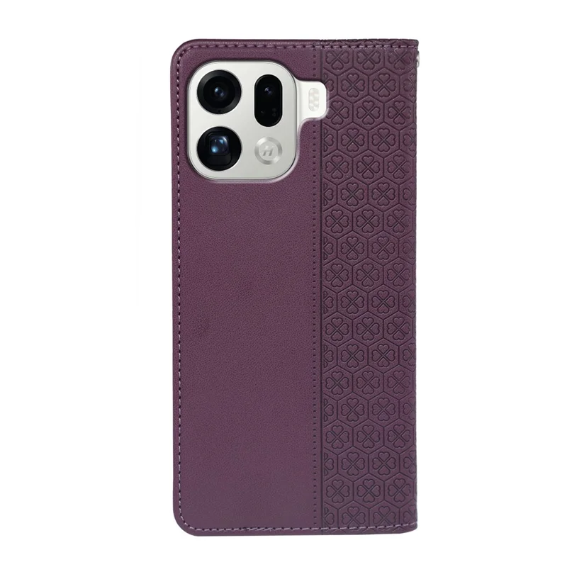 Voor Oppo Find X9 Pro 5G hoesje Vierbladige klaver Leer flip hoesje met standaard en portemonnee - Donkerpaars