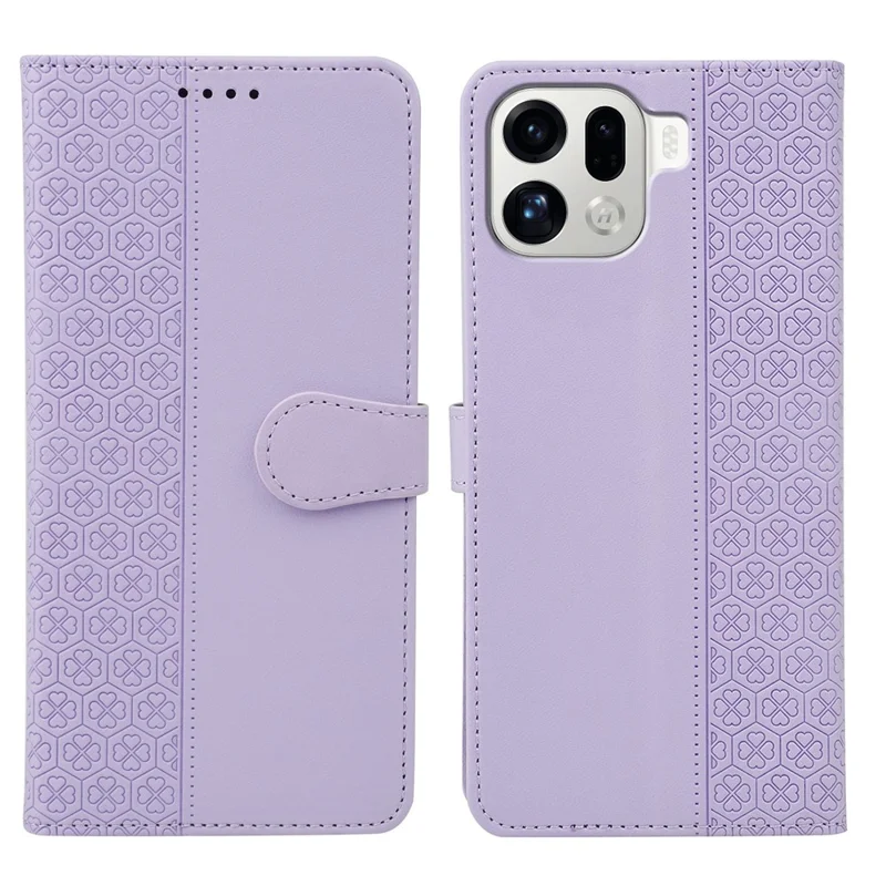 Voor Oppo Find X9 Pro 5G hoesje met magnetische sluiting Vierbladsklaver Leer telefoonhoesje - Lichtpaars