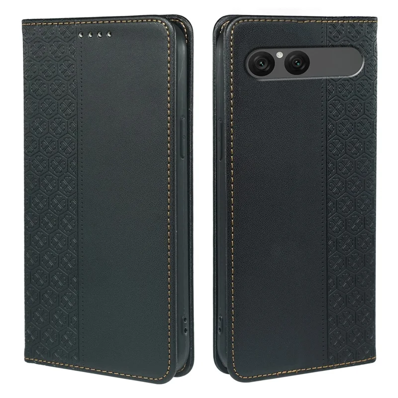 For Sony Xperia 10 VII Case Four Leaf Clover Leather Flip Phone Cover Stand Wallet - Black