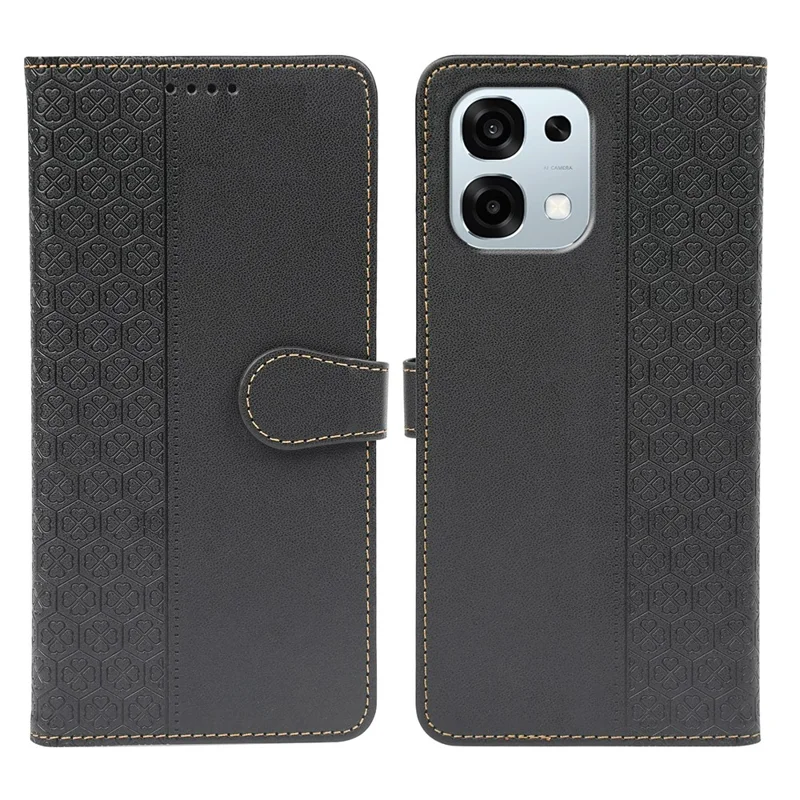 Voor Oppo A6 Pro 5G hoesje Magnetische sluiting Vierbladige klaver Leren telefoonhoes - Zwart