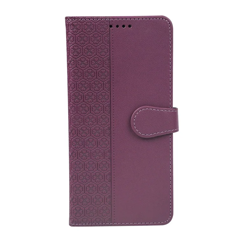 For Oppo A6 Pro 5G Case Magnetic Clasp Four Leaf Clover Leather Phone Cover  - Dark Purple