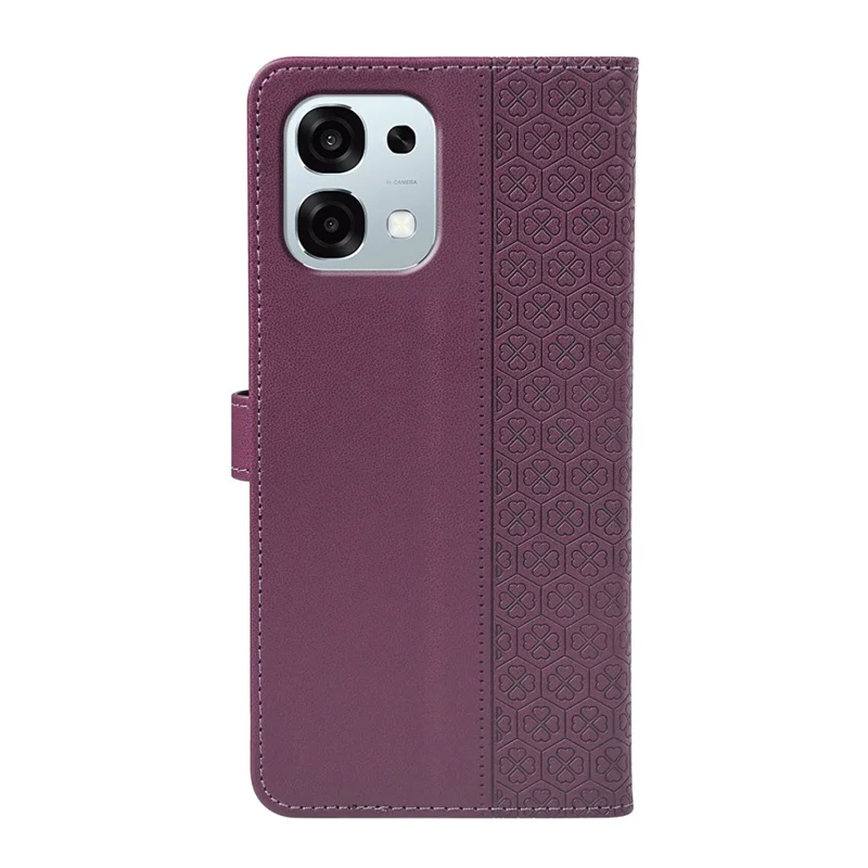 For Oppo A6 Pro 5G Case Magnetic Clasp Four Leaf Clover Leather Phone Cover  - Dark Purple