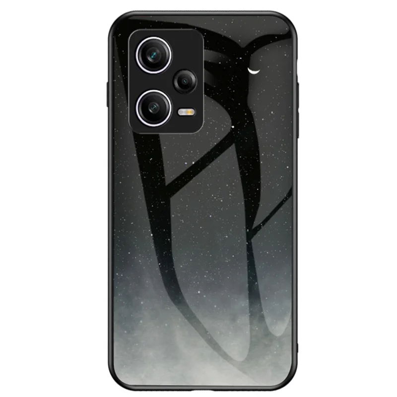 Capa Anti-Arranhões para Xiaomi Redmi Note 12 Pro 5G, Capa de Telefone com Padrão de Céu Estrelado Impresso em TPU PC Vidro Temperado - Lua Crescente Estrelada