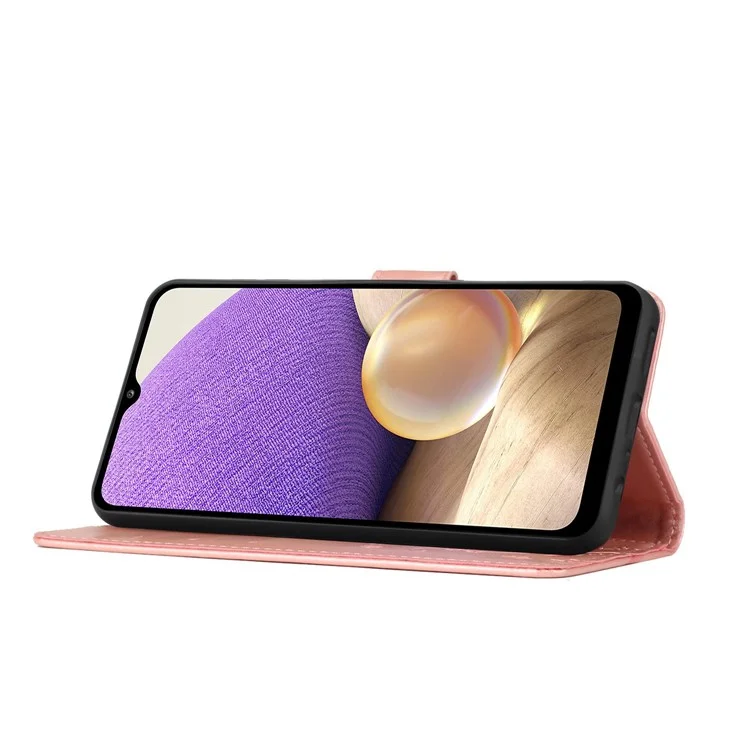 Для Samsung Galaxy A23e Импринтинг Цветочная Бабочка на Крышке PU - Розовое Золото