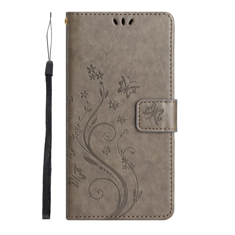 Til Motorola Moto E22 4G Blomster Butterfly Print Beskyttende Cover PU Læder Telefon Wallet Funktion Stående Anti-drop Case - Grå