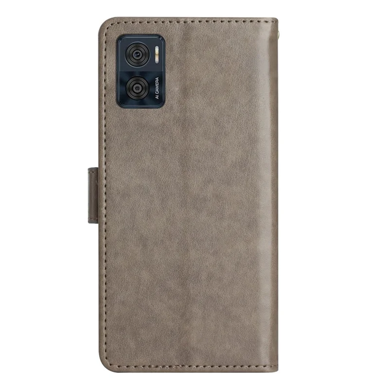 Til Motorola Moto E22 4G Blomster Butterfly Print Beskyttende Cover PU Læder Telefon Wallet Funktion Stående Anti-drop Case - Grå