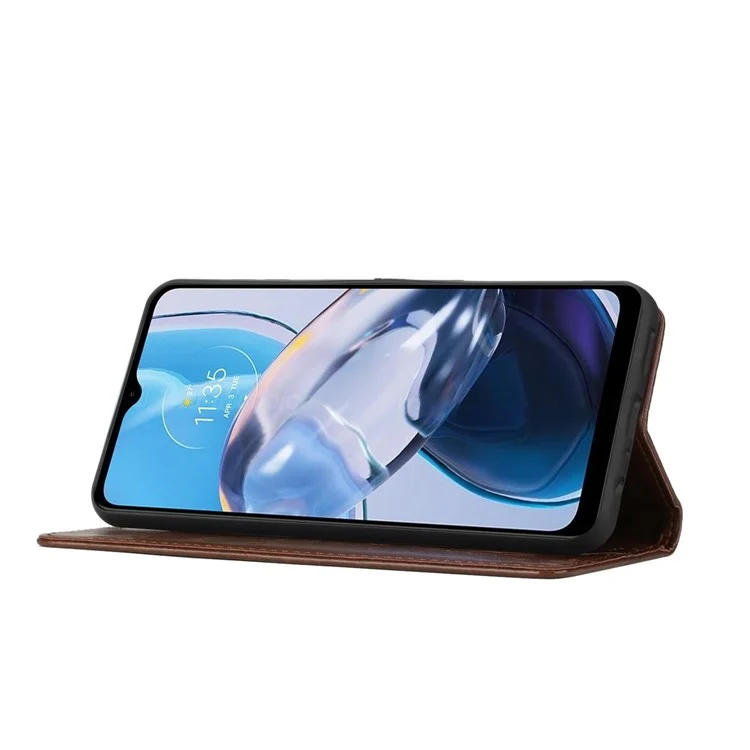 Para Motorola Moto E22 4G Fluste Butterfly Cover Proteção Tampa de Couro PU Popela Peleta Função do Stand Anti-got Casa - Castanho